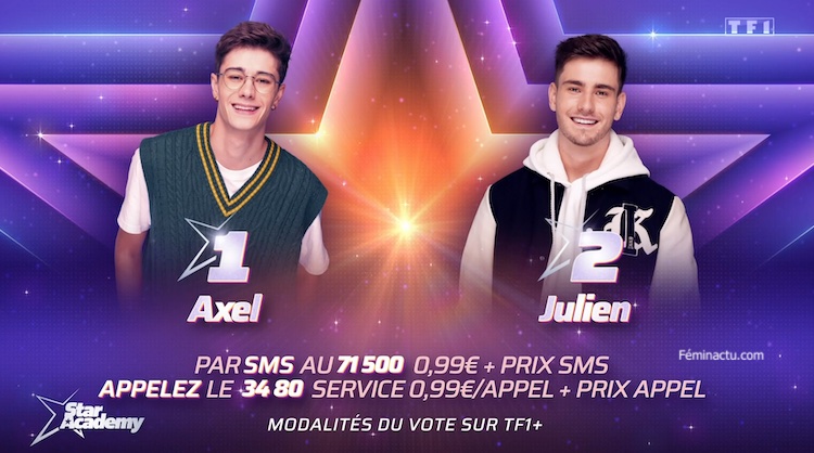 Estimations « Star Academy » 1/2 finale Axel/Julien